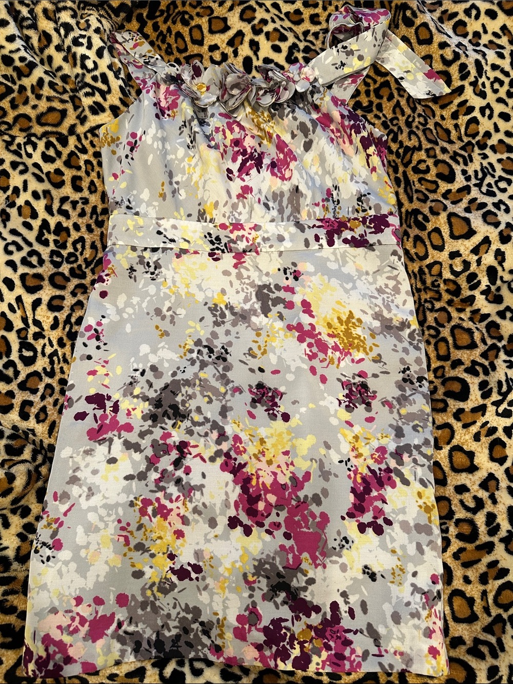Women’s Floral Tie-Shoulder Casual Dress in Gray, Pink & Yellow
